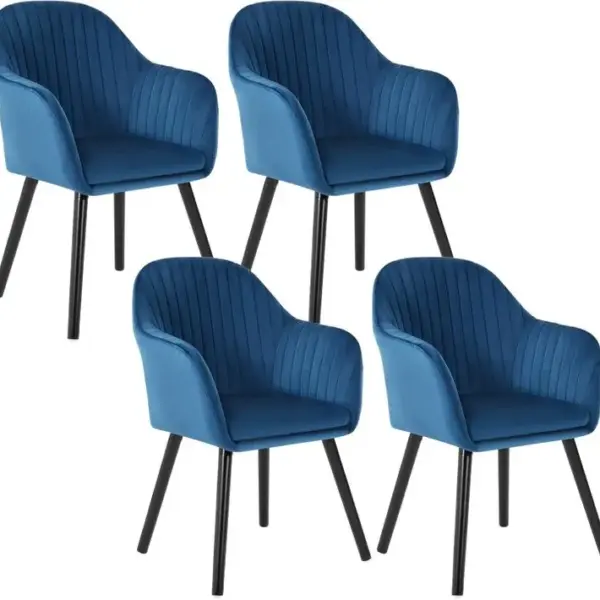 4x Chaises De Salle À Manger En Velours Bleu