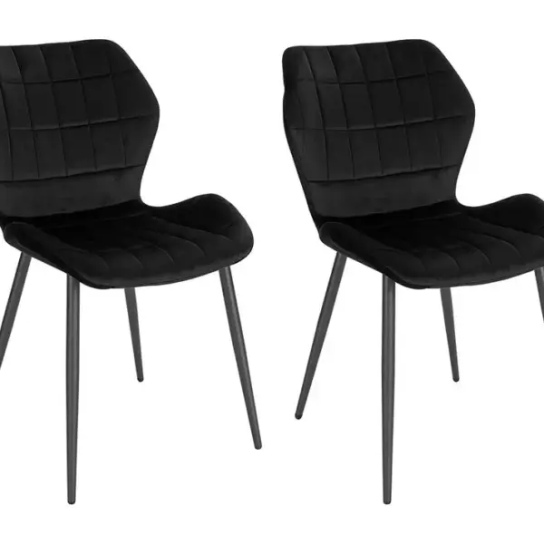 2x Chaises Salle à Manger-chaise De Cuisine En Velours-assise Rembourrée-pieds En Métal-noir