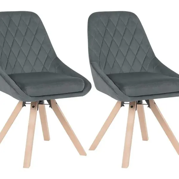 2x Chaises De Salle à Manger-chaise De Cuisine En Velours-pieds En Bois Massif-gris Foncé