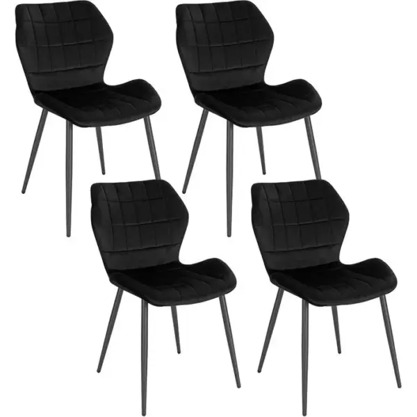 4x Chaises Salle à Manger-chaise De Cuisine En Velours-assise Rembourrée-pieds En Métal-noir