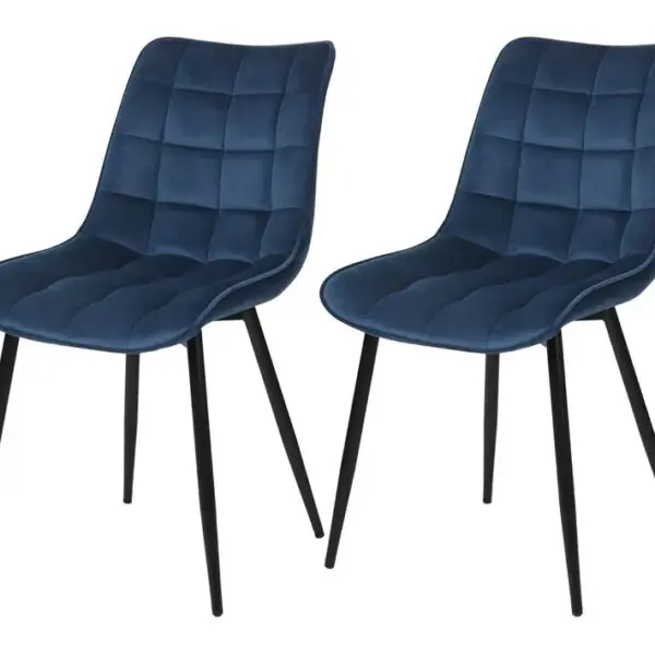 2x Chaises De Salle à Manger Chaise De Cuisine Siège En Velours Pieds En Métal Bleu