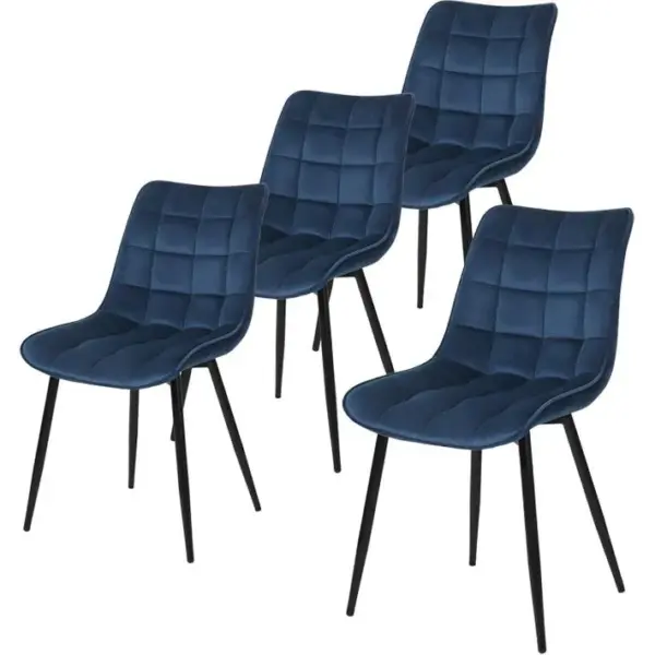 4x Chaise De Salle à Manger Chaise De Cuisine En Velours Épais Pieds En Métal Bleu