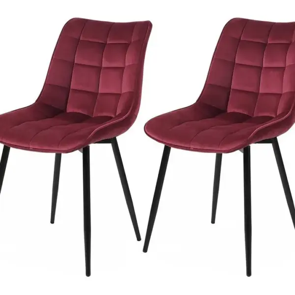 2x Chaises De Salle à Manger Chaise De Cuisine Siège En Velours Pieds En Métal Bordeaux