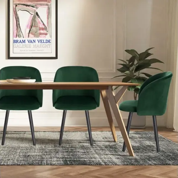 2x Chaises De Salle à Manger,chaise De Cuisine En Velours Et Bois Massif,vert Foncé