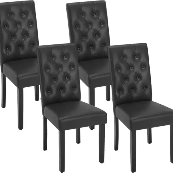 4xchaises De Salle à Manger En Similicuir,chaise De Cuisine Avec Dossier Haut,pieds En Bois,noir