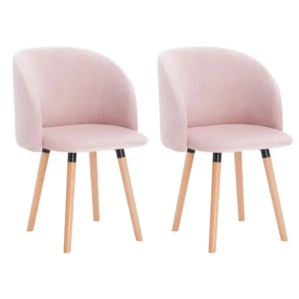 2xchaises De Salle À Manger Chaise De Cuisine Siège En Velours Et Pieds En Bois Massif Rose