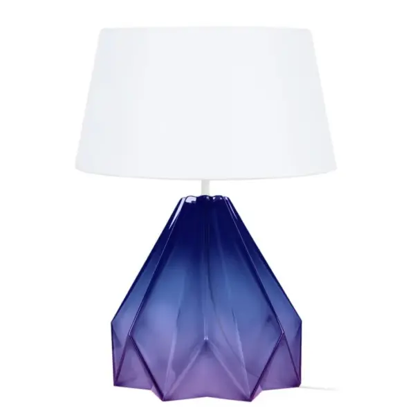 Lampe De Salon Tosel Helsinki Tissu Géométrique Bleuté D 40 X H 54 Cm