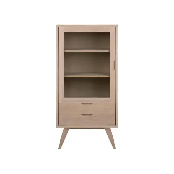 HELLIN Vitrine Scandinave En Bois 2 Tiroirs 1 Porte En Verre - Alisia