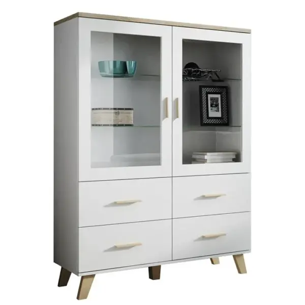 Vitrine Scandinave Décor Chêne Et Blanc Mat 120x160cm Colin