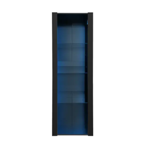 Vitrine En Noir Brillant Avec Éclairage LED, 3 Étagères En Verre, 55 X 38 X 166 Cm