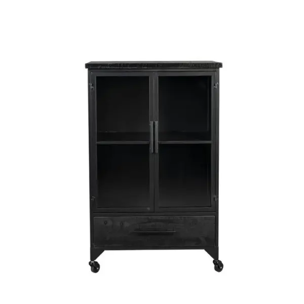 Ferre - Vitrine En Bois Et Métal à Roulettes H105cm - Couleur - Noir