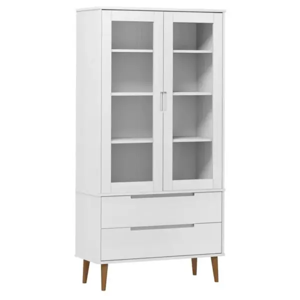 Vitrine, Buffet, Meuble De Rangement Blanc 90x35x175 Cm Bois De Pin Massif