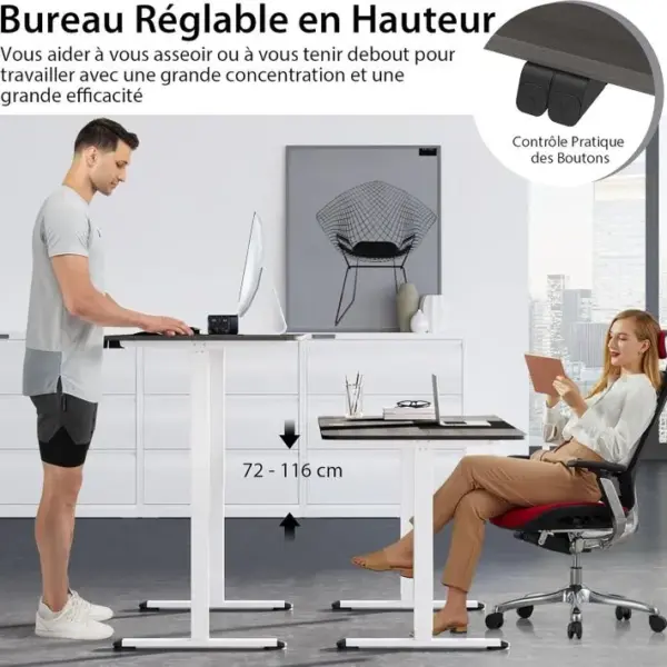 Bureau Électrique Réglable En Hauteur 140x70x72 Cm En MDF - Gris Foncé