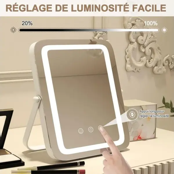 Miroir Sur Pied Maquillage Carré 25x30cm, Miroir Lumineux , Miroir Coiffeuse Pour Chambre