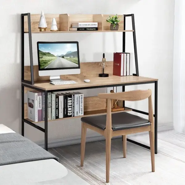 Bureau Avec Bibliothèque, Table D?ordinateur 120 X 55 Cm,57 X 120 X 139,5 Cm (naturel)