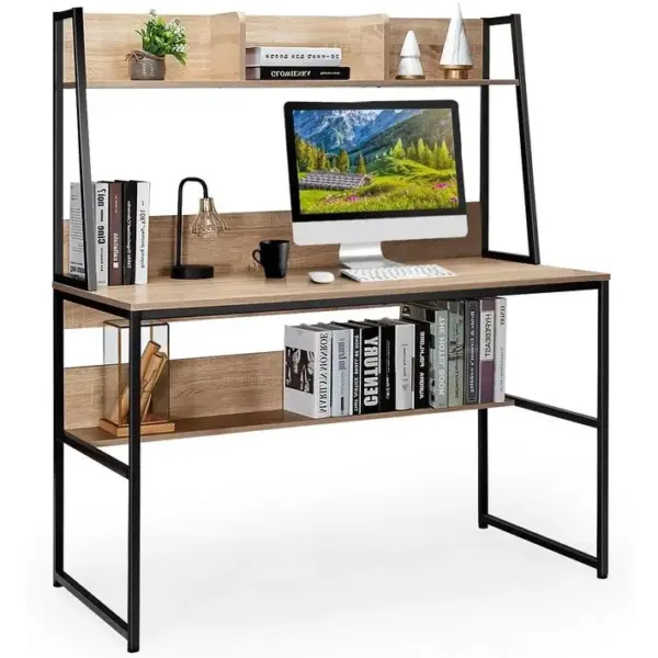 Bureau Avec Bibliothèque, Table D?ordinateur 120 X 55 Cm,57 X 120 X 139,5 Cm (naturel)