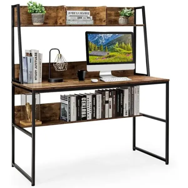 Bureau Avec Bibliothèque, Table D?ordinateur 120 X 55 Cm, 57 X 120 X 139,5 Cm (marron Rustique)