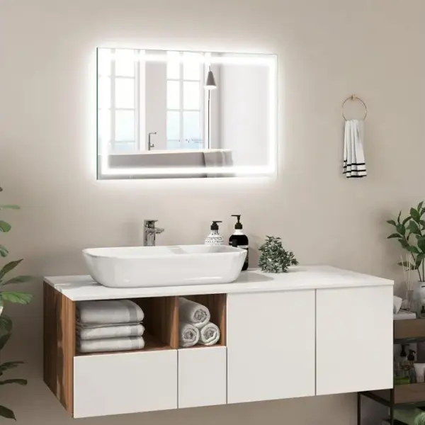 Miroir De Salle De Bain à LED, Miroir Mural Lumineux Avec 3 Couleurs/luminosité Réglable, Ip44