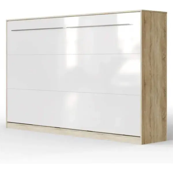 Armoire Lit Escamotable 120x200 cm Supérieur Horizontal Mural Chêne Sonoma/blanc Brillant