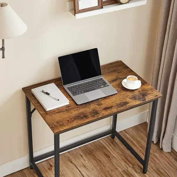 Bureau Droit 80cm Marron Rustique Et Noir - Style Industriel