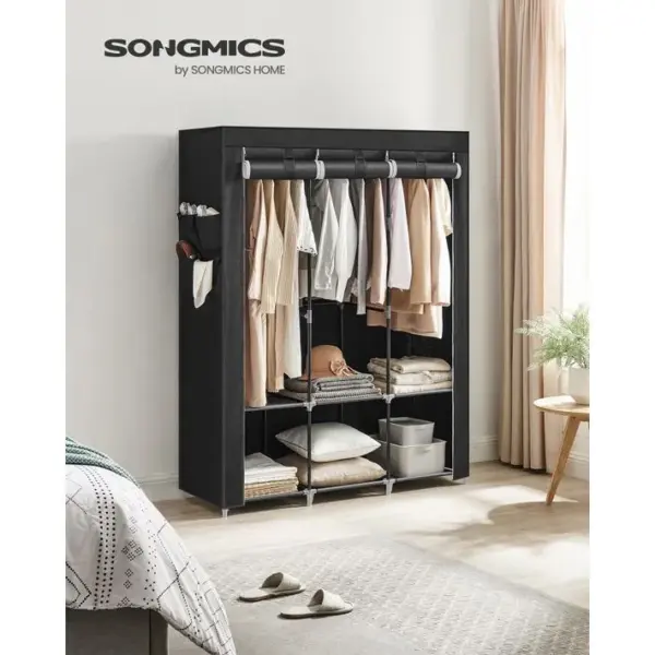 Armoire Chambre En Tissu, 45 X 130 X 167 Cm, Abvec Étagères, 4 Pochettes, Grande Capacité, Noir