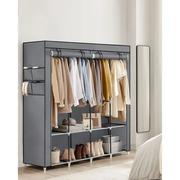 Armoire Chambre En Tissu, Porte-vêtements, 45 X 170 X 167 Cm, 4 Compartiments De Suspension, Gris