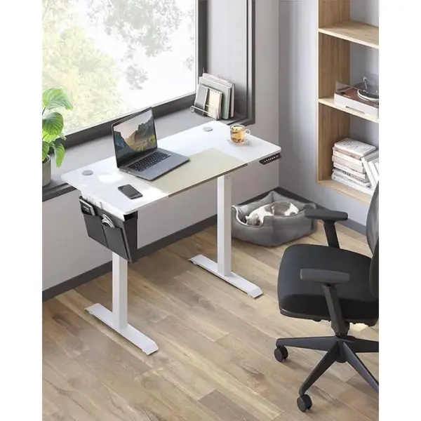 Bureau Assis Debout Électrique, 60 X 120 X (72-120) Cm, Table Réglable En Hauteur,blanc Pur Et Beige