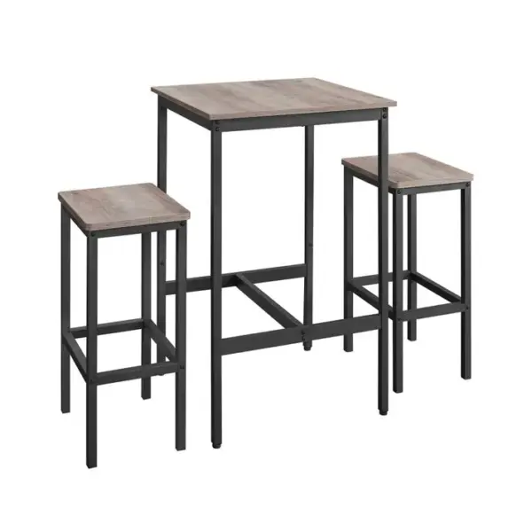 Ensemble Table De Bar Avec Tabourets, Table À Manger Avec 2 Chaises, Grège Chiné Et Noir Dencre