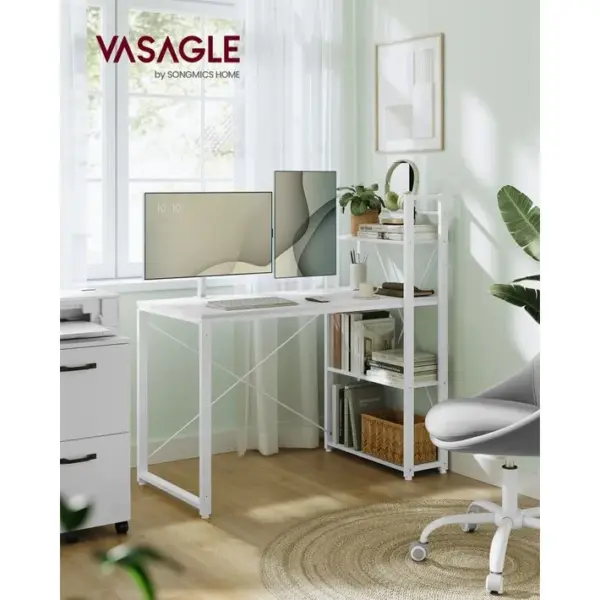 Bureau Avec Étagères Réversible À Gauche Ou À Droite, Longueur 120 Cm, Blanc Érable