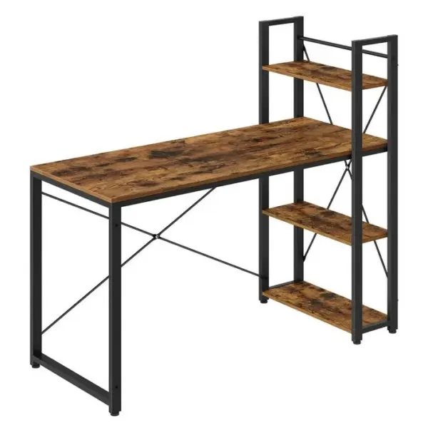 Bureau Avec Étagères Réversible à Gauche Ou à Droite, Longueur 137,2 Cm, Marron Rustique Et Noir