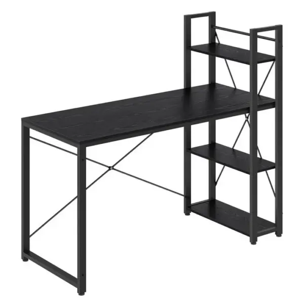 Bureau Avec Étagères Réversible à Gauche Ou à Droite, Longueur 137,2 Cm, Noir Boisé