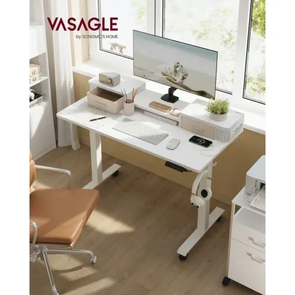 Bureau Électrique Réglable En Hauteur, 60 X 120 X (72-120) Cm, Réglable En Continu, Blanc Nuage