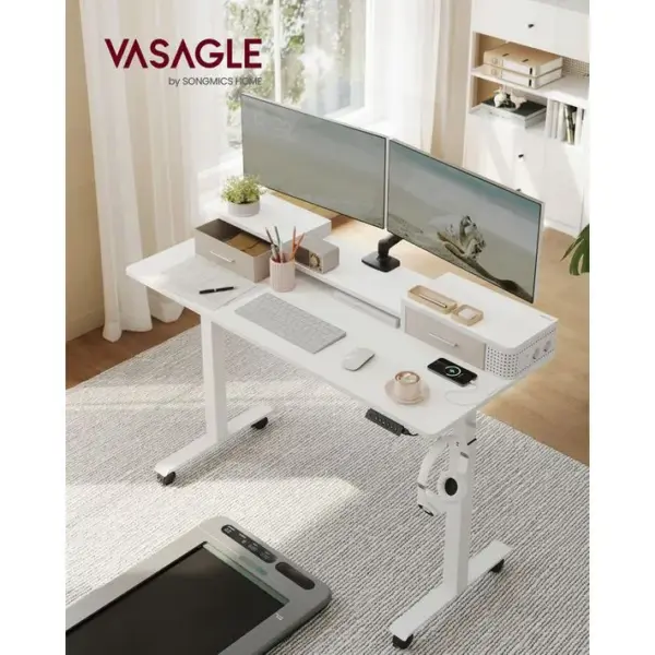 Bureau Électrique Réglable En Hauteur, 60 X 140 X (72-120) Cm, Réglable En Continu, Blanc Nuage