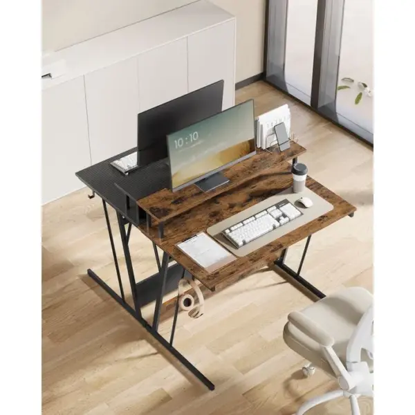 Bureau Gaming Avec Led Et Multiprise, Avec Rehausseur Décran, 60 X 100 X 76 Cm, Marron