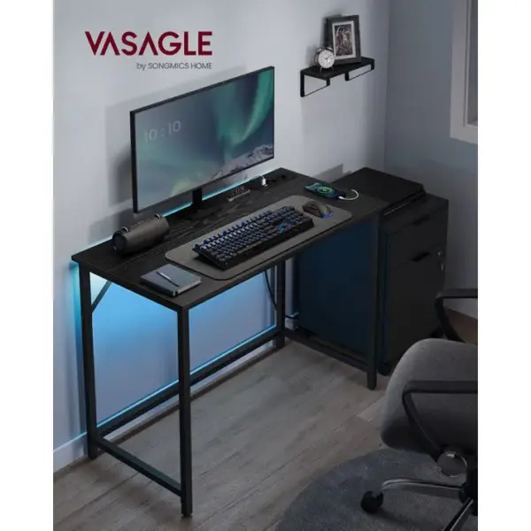 Bureau Informatique Lumières LED, Prises De Courant Intégrées, Noir Boisé Et Noir Dencre