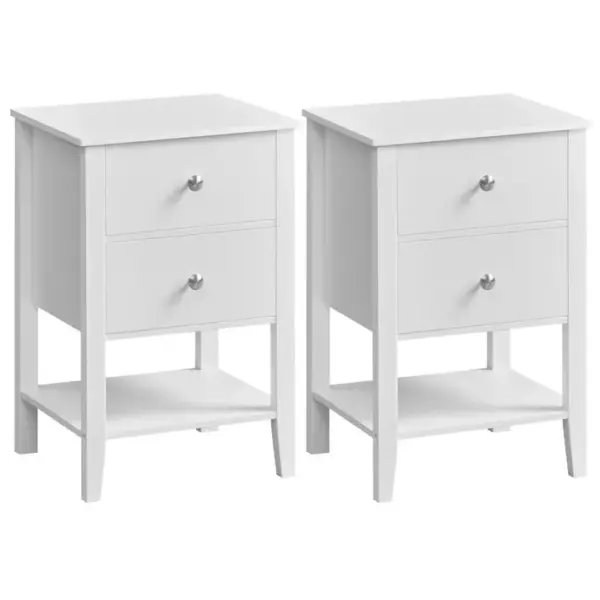 Tables De Chevet, Lot De 2, Tables De Nuit Avec Tiroirs De Rangement Et Étagère Ouverte, Blanc