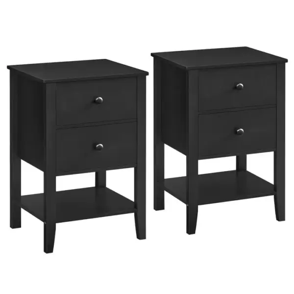 Tables De Chevet, Lot De 2, Tables De Nuit Avec Tiroirs De Rangement Et Étagère Ouverte, Noir