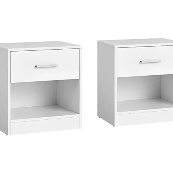 Lot de 2 Tables de Chevet Avec Tiroir, Poignée, Compartiment Ouvert, 39 x 28 x 41 cm, Blanc