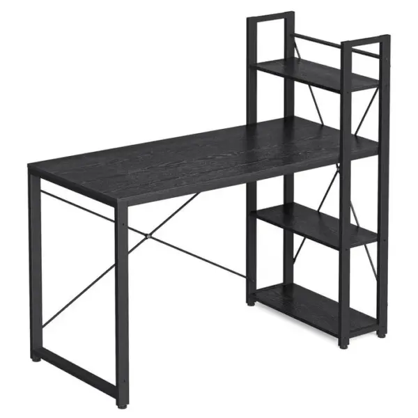 Bureau Avec Étagères Réversible à Gauche Ou à Droite, Longueur 120 Cm, Noir Boisé