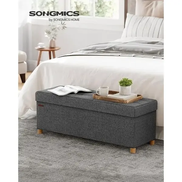 Pouf, Tabouret Avec Repose-pieds, Pliable, Banc Avec Rangement, 38 X 110 X 40 Cm, Gris Foncé