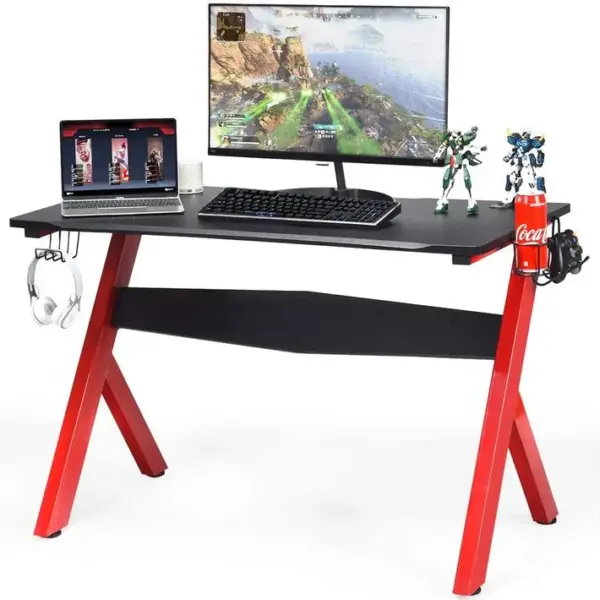 Bureau Gamer Pour E-sport Avec Porte-gobelet,tapis De Souris,support De Carbone Et Cadre En Acier