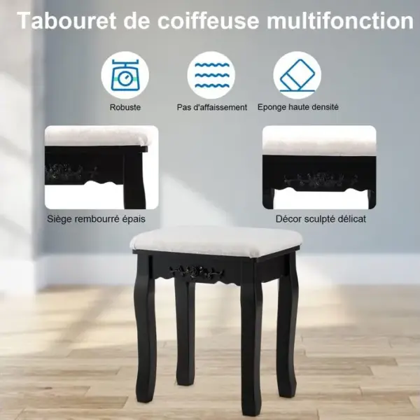 Coiffeuse Avec 10 Ampoules, Table De Maquillage Avec Tabouret, Miroir Ovale, Interrupteur