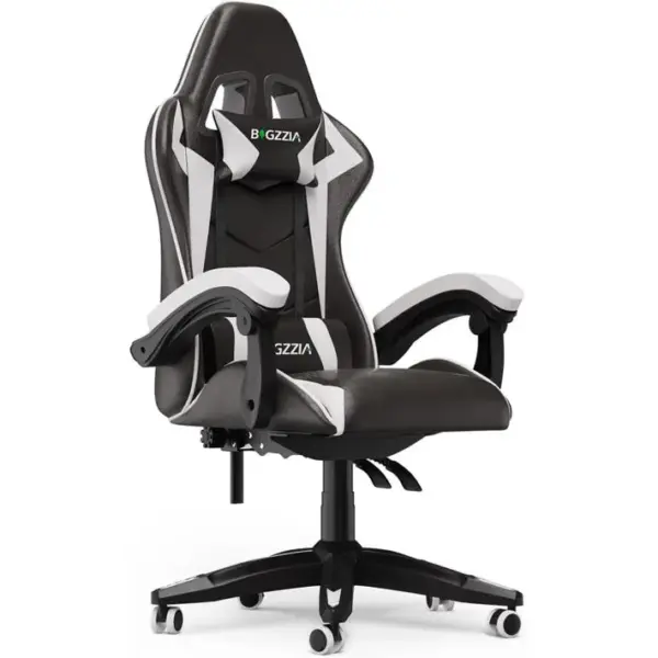 Fauteuil Gaming Ergonomique Réglable Avec Coussin Lombaire Et Appui-tête - Noir Et Blanc