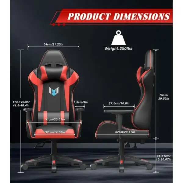 Fauteuil Gaming Ergonomique En Simili, Inclinaison Et Hauteur Réglables Jusquà 155 Degrés - Rouge