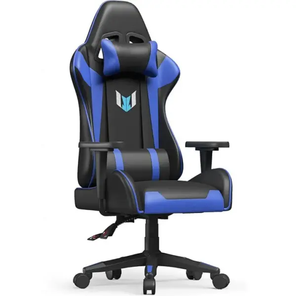 Fauteuil Gaming Ergonomique En Simili, Inclinaison Et Hauteur Réglables Jusquà 155 Degrés - Bleu