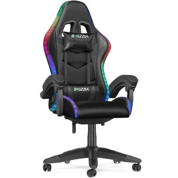 Fauteuil Gaming Ergonomique LED, Dossier Réglable, Support Lombaire Et Appui-tête - Noir