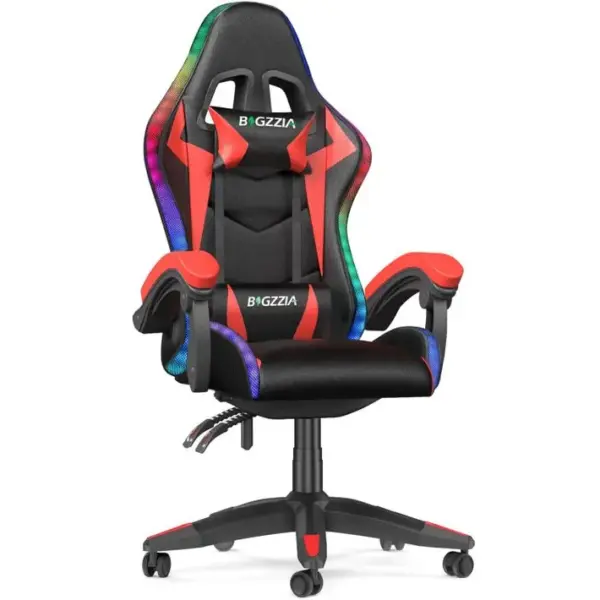 Fauteuil Gaming Ergonomique LED, Dossier Réglable, Support Lombaire Et Appui-tête - Noir Et Rouge