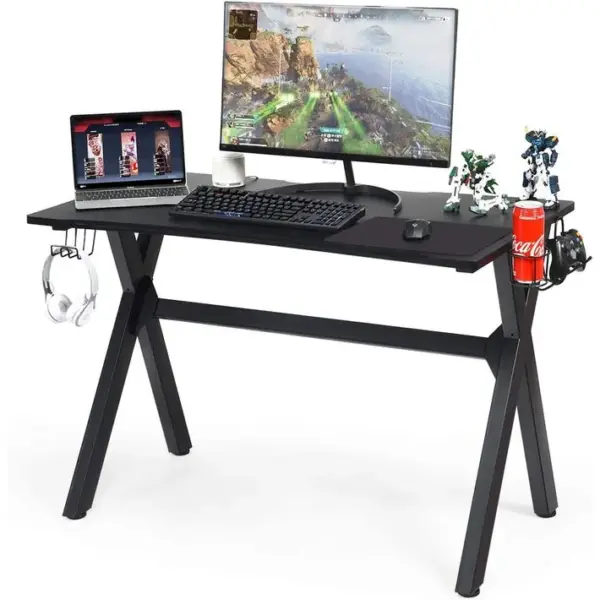 Bureau Gaming Pour Gamer Table Ergonomique Avec Porte-gobelet Et Crochet - 123 X 60 X 76 Cm