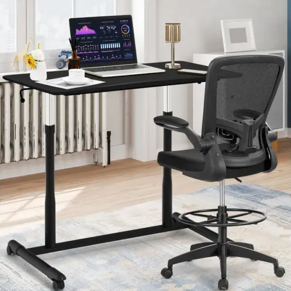 Bureau Assis-debout à Roulette/table Dordinateur Avec Hauteur Ajustable 95x52x70?107cm Noir