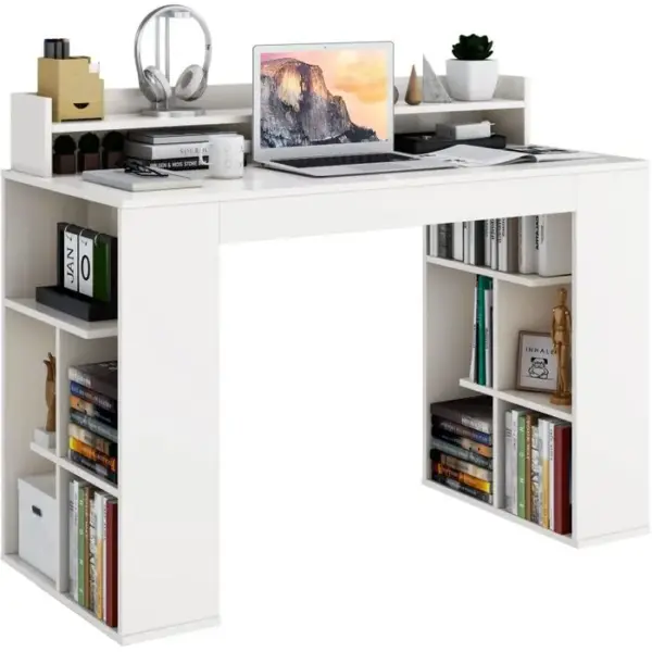 COSTWAY Bureau D'ordinateur Avec 10 Étagères De Rangement Ouvertes Et Étagère Pour Moniteur Chambre